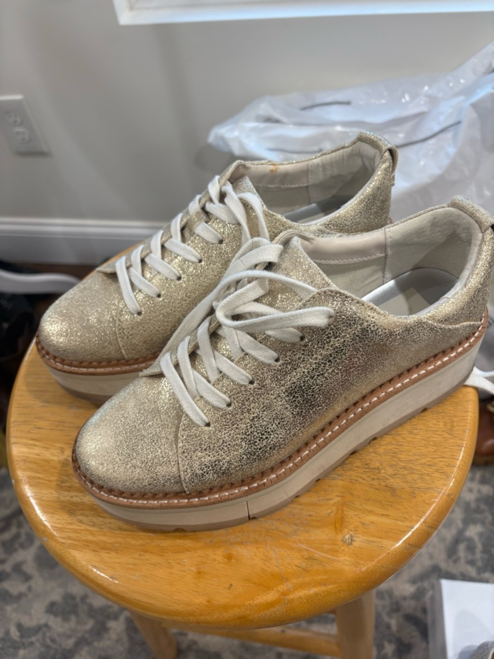 Dolce Vita Metallic Gold Platform Lace-Up Sneakers